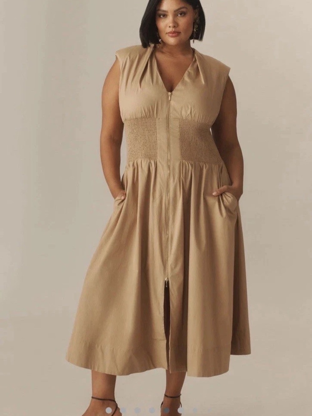 NWT Anthropologie Maeve Tommie Zip front Midi dress plus 2X neutral